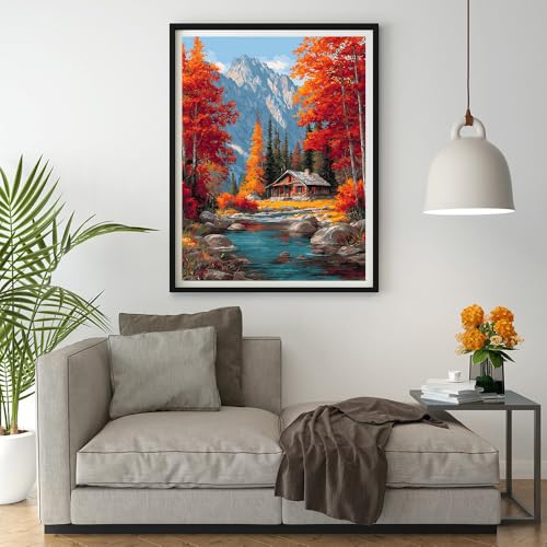 Image of 14CT Counted Cross Stitch Kits for Adults Advanced Mountains Lake Printed Stamped Cross Stitch Kits for Adults (Mountain Lake 2)