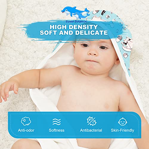 Sweet Dolphin Bamboo Baby Bath Towel - Ultra Absorbent - Soft Hooded Towels For Babies,Infant - Baby Registry Gifts-Yellow, Blue, Red, 30X30 Inch(Pack Of 3) #TOP2