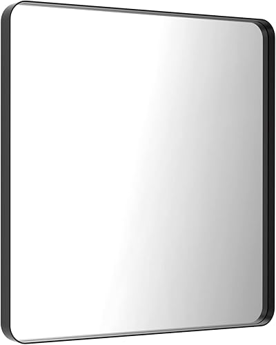 Miniatura 92 de LOAAO - Espejo de tocador para baño con marco de metal negro mate de 24 x 32 pulgadas para pared, rústico, rectangular, grande, redondeado