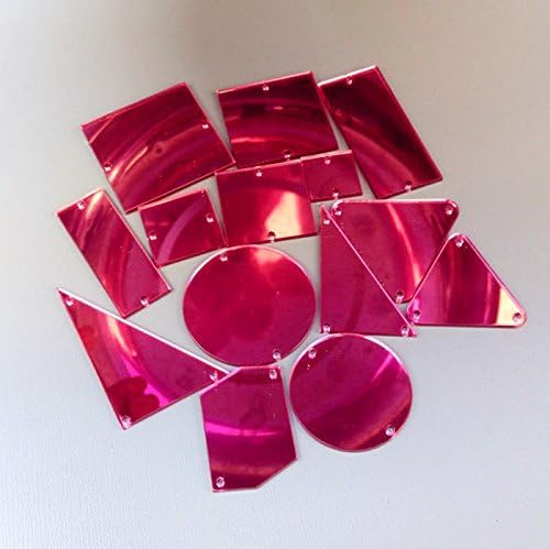 Sew On Acrylic Mirror Diamante Rhinestone Crystal Flat Back Mirror Beads with Hole for DIY Wedding Dress Clothing Bags Shoes Decoration Accessory (Rose Red)