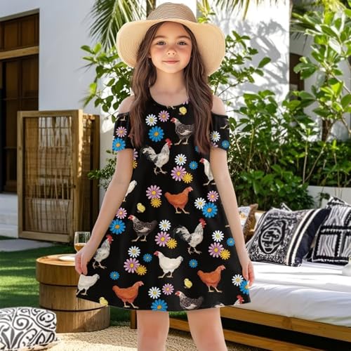 Short Sleeve Dresses for Girls Cold Shoulder A-Line Flowy Summer Dress3