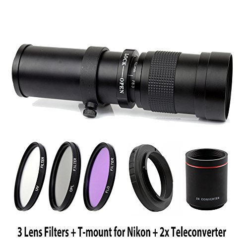 Lightdow 420-1600mm F/8.3-16 Super Telephoto Manual Zoom Lens + 67mm UV/CPL/FLD Filter Kit