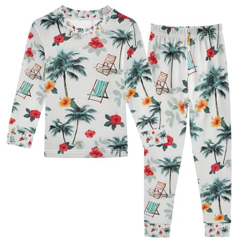 senya Palm Trees Beach Chairs Pajamas Set Long Sleeve Soft Cotton Sleepwear 2 Piece