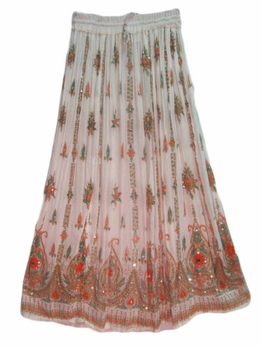 Yoga Trendz Women's Indian Sequin Crinkle Broomstick Gypsy Long Skirt #TOP23