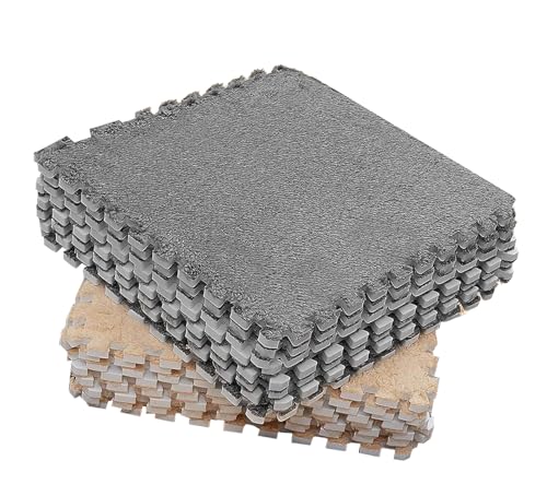 Yusat Alfombra de espuma de felpa con diseño de bloques de colores, antideslizante, engrosada, para gatear bebé, canela infantil (camello gris)