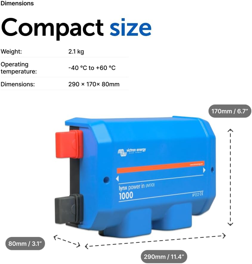 Victron Energy Lynx Power in Battery Connector - Modular M10 DC Bus Bar with 4 Connections for Batteries, Loads, or Chargers