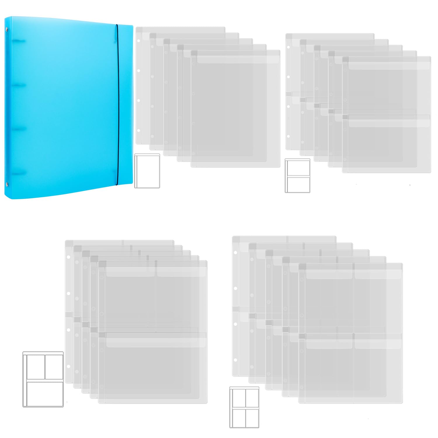 OTCRAFT 20 Pages A4 4-Rings Clear Stamps Storage Embossing Folder Storage Photo Storage Album Seal Bags Storage Keeper Cards Folder Storage Bag for DIY Scrapbooking Arts Crafts Collecting Bags(Blue) — image 1