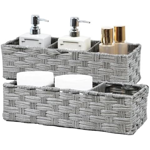 Toilet Paper Basket for Bathroom, Waterproof Plastic Wicker Baskets for Organizing, Bathroom Organizers and Storage for Toilet Tank Top, Back of Toilet Storage Basket, 14.9 x 6.2 x 4.1-2 Pack Cover