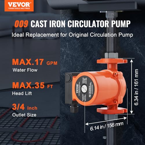 Image of VEVOR 009-BF5-J Cast Iron Recirculating Pump, 17 GPM Hot Water Circulation Pump, 3 /4 inch NPT Flange 3-Speed Circulator Pump, Quiet Operation Circulator for Floor Heating /Home Water Heater System