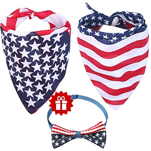 American Flag Dog Bandana Triangle Bibs Scarf Accessories Collar with Bow Tie for Dogs Pets Animals