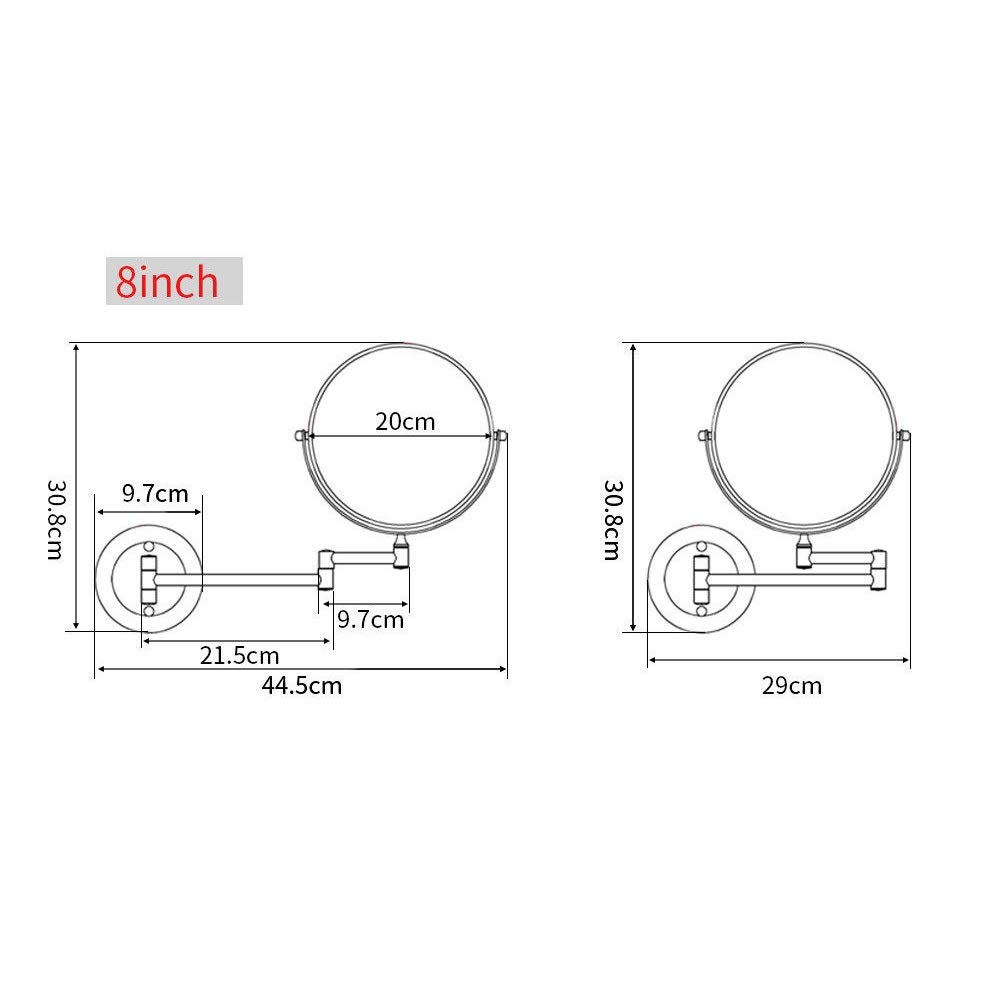 Espejos de maquillaje para baño, 8 pulgadas Montado en la pared Lupa Robusto Doble Cara Ajustable Cosmético Afeitado Vanidad Extensible, Bronce, 5X (Bronce 5X)