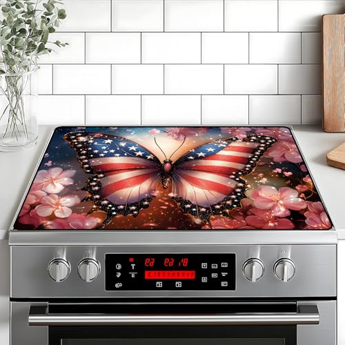 Image of Patriotic Stove Top Cover, Heat Resistant Electric Stove Protector Mat, Large Diatomite Kitchen Counter Mat, Independence Day Decor American Flag Kitchen Accessory (butterfly, 28x20 Inch)