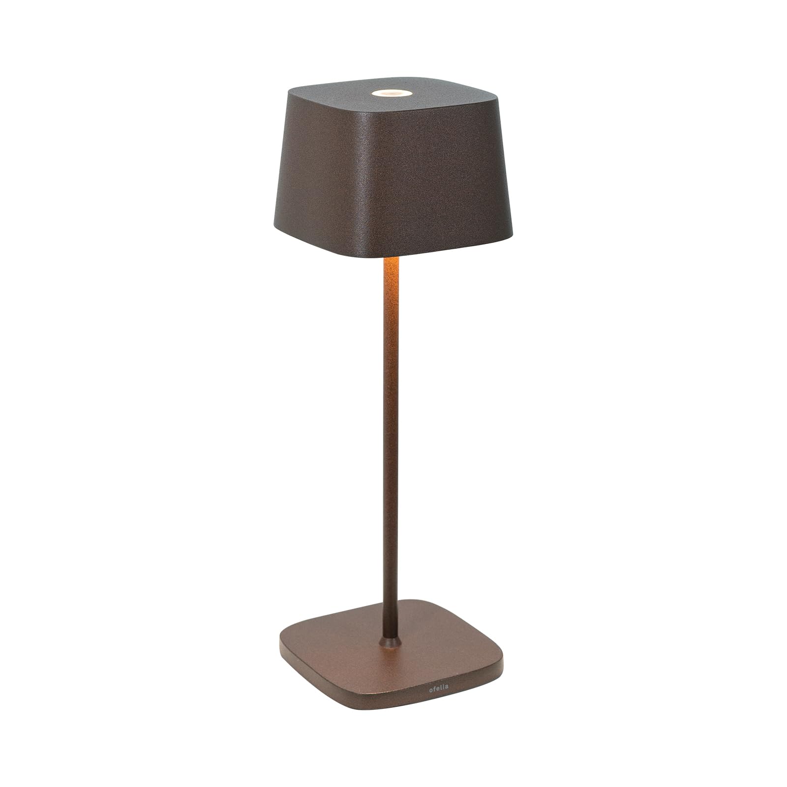 Zafferano, Lámpara Ofelia, Lámpara de Mesa Recargable e Inalámbrica con Control Táctil, También Adecuada como Lámpara de Exterior, Atenuador, 2200-3000 K, Altura 29 cm, Color Corten