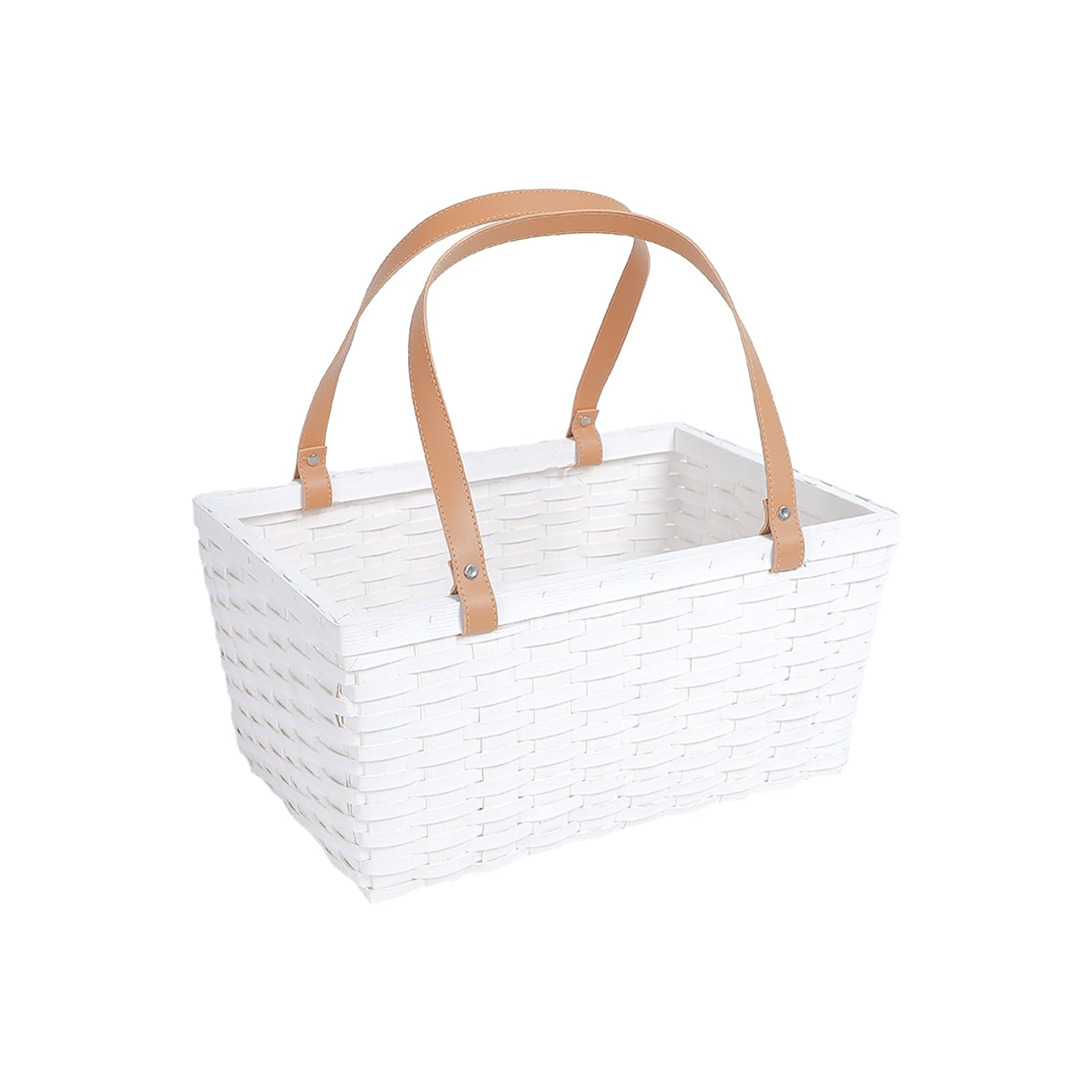 Cesta de picnic, cesta de madera blanca con asas dobles para almacenamiento, camping, fiesta