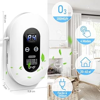Générateur d'ozone Purificateur d'air, Ioniseur d'air, Mini Purificateur d'Air à l'ozone, Air Purifier pour Chambre, Salle de Bain, Cuisine, Animaux Domestiques, Odeur, Voiture