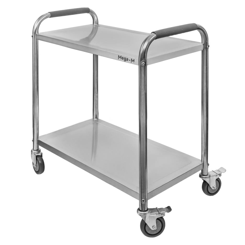 Chariot de service en acier inoxydable 85x45x90 cm à 2 étagères Mega-M