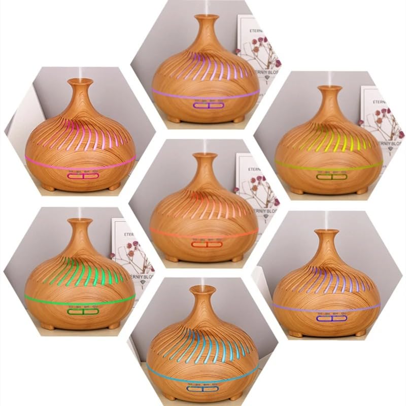 Essential Oil Diffuser, Aromatherapy Diffuser 500ml with Remote Control, 4 Timer & Auto-Off Safety Switch, 7 Color LED Lights Mode, 10 Hours Quiet Humidifier for Bedroom, Office & Home (C.Light Woody)