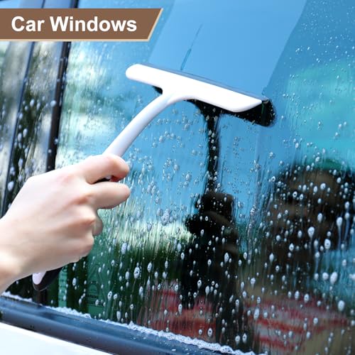 Image of HARFINGTON 2pcs Squeegee 6 Inch Length Auto Water Blade Shower Squeegee with Non-Slip Handle for Windshield Window Cleaner Glass Door, Green