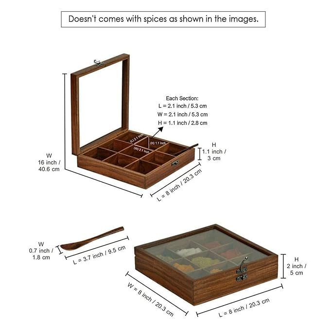 Boîte à épices Masala Dabba en bois de sheesham avec compartiments