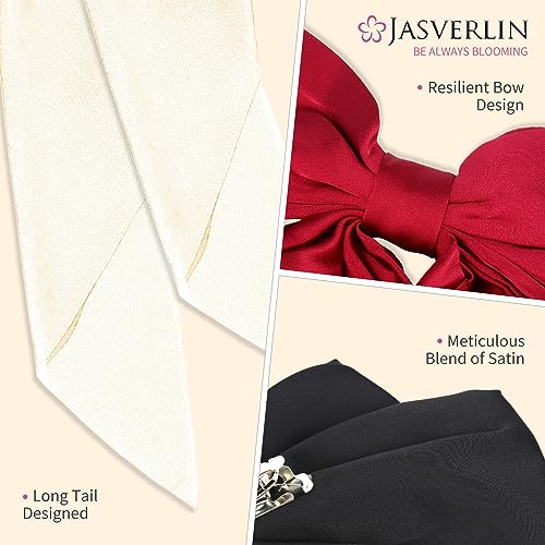 JASVERLIN-Silky-Satin-Large-Hair-Bows-3-Pcs-Big-Ribbons-Hair-Barrettes-for-Women-Thick-Long-Hair-Soft-Fabric-Bowknot-with-Metal-Claw-Clips-Cute-Hair-Bow-Clips-Long-Tail-White-Champagne-Gray