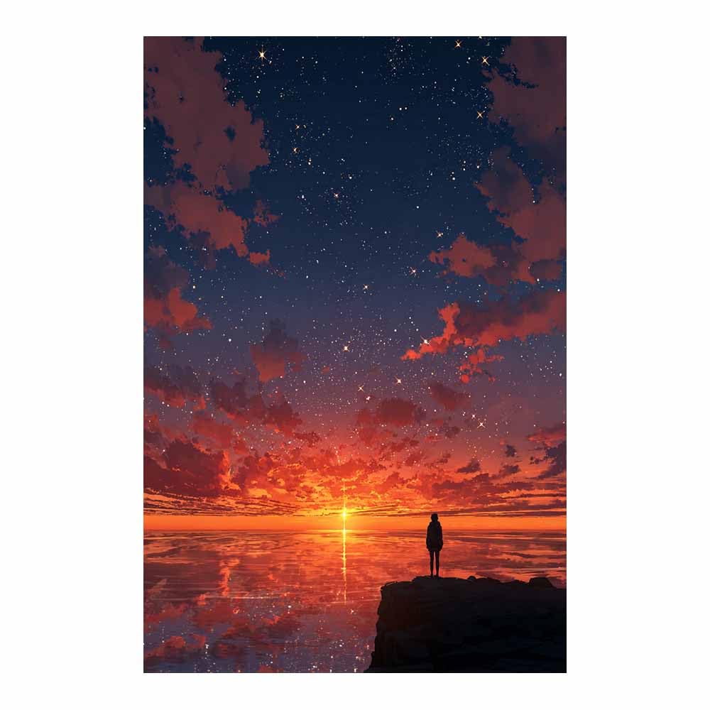 PUQAAEO Canvas Wall Art For Living Room Modern Wall Starry Ocean Cliff Sunset Decorations For Bedroom Landscape Wall Painting Office Pictures Home Decor(Multicolor)-60x90cm Unframed