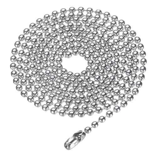 sourcing map Stainless Steel Ball Chain 2.4mm 25.6 Length 316L Round Bead Necklace Dog Tag Pull Chains with Connectors Clasps for Men Women Jewelry Making Bracelets Keychain, Silver