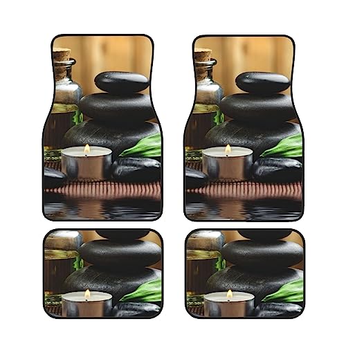 Auto-Fußmatten mit Steinen und Spa-Öl auf dem Holz in der Nähe eines Teichs, komplettes Set, 4 Stück, wasserdichte Gummi-Fußmatten für ultimativen Schutz und Stil