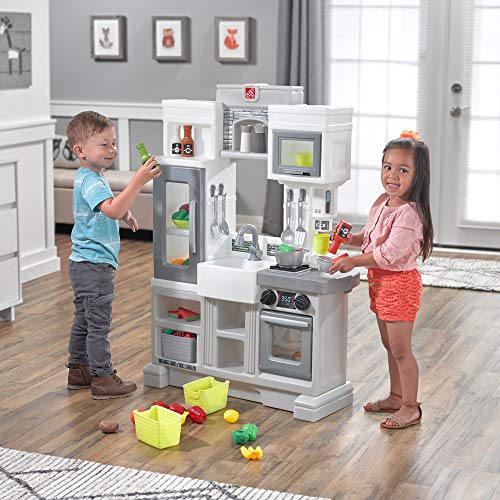 Temi Kitchen Playset Pretend Food - 34 PCS Kitchen Toys for Toddlers, Toy Accessories Set w/ Real Sounds and Light, Suitable Height (Pink)