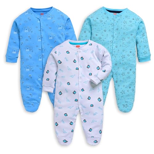 Image of LuvLap Baby Boys and Girls 100% Cotton Full Sleeve Romper /Bodysuit Pack of 3