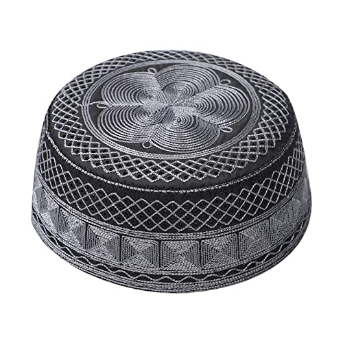 Image of Men Muslim Prayer Kufi Hat Prayer Headwear Cap Islamic Beanie Skull Cap Embroidery Kofia Topi Sun Hat