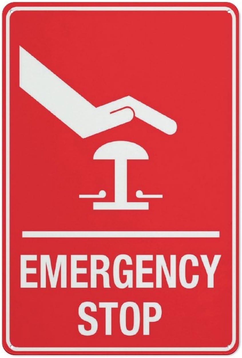 Emergency Stop Rust Free Aluminum Sign - UV Protected, Waterproof Decor with 4 Pre-Drilled Holes for Factory, Workshop - 12x8 Inch​