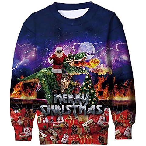 Enlifety Ugly Sweater Kids 8T 9T Boys Dinosaur Christmas Sweatshirt Funny Santa Claus Pullover Long Sleeve Xmas Shirt Jumper Tops for Holiday Party Cover