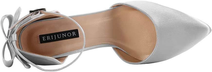 ERIJUNOR Wedding Evening Party Shoes Comfortable Mid Heels Pumps with Bow Knot Ankle Strap Wide Width Satin Shoes - Image 4