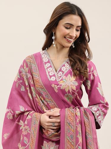 Image of Libas Printed Silk Blend Straight Kurta With Trouser and Dupatta