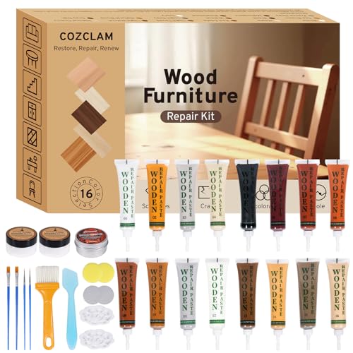 COZCLAM Kit Reparacion Laminado, 16 Colores Masilla Madera con 2 Rellenos y Cera de Abejas, Kit Reparador de Parquet de Muebles para Restaurar Decoloración, Rayones y Grietas Desde Mesas hasta Pisos
