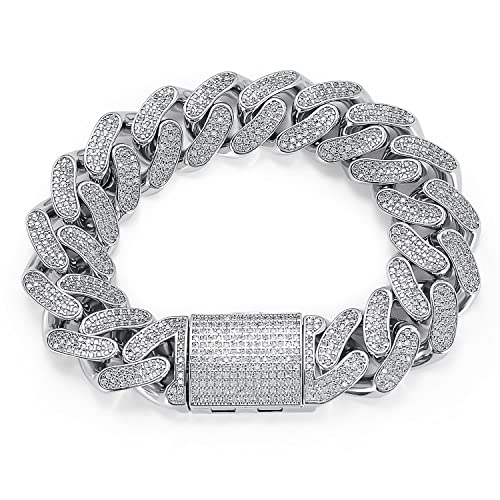 15mm Cuban Link Bracelet for Men 18K REAL Gold Plated/White Gold Plated Iced Out Hip Hop Jewelry 5A+ Cubic Zirconia