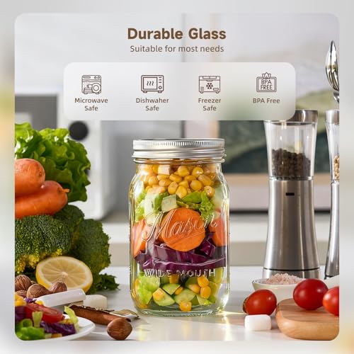 Mason Jars 32 oz,12 Pack Large Wide Mouth Mason Jar with Airtight Lids and Bands|Quart Glass Canning Jars for Pickling, Fermenting and Food Storage Microwave&Dishwasher Safe (12pack) - Image 2