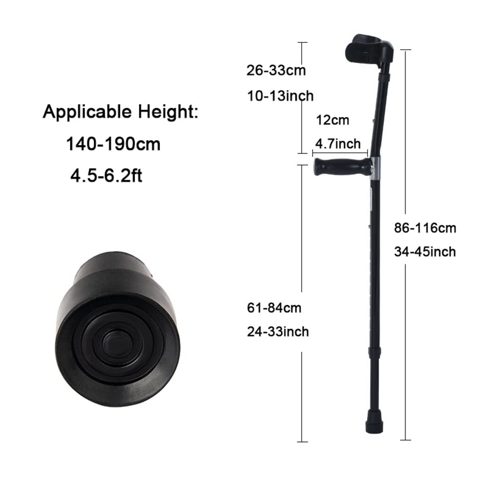 Muletas de antebrazo para adultos, muletas ergonómicas de aluminio, con reposabrazos, 10 engranajes de altura ajustable, altura aplicable: 140-190 cm (color: negro, tamaño: 1 unidad) aniversario Lucky