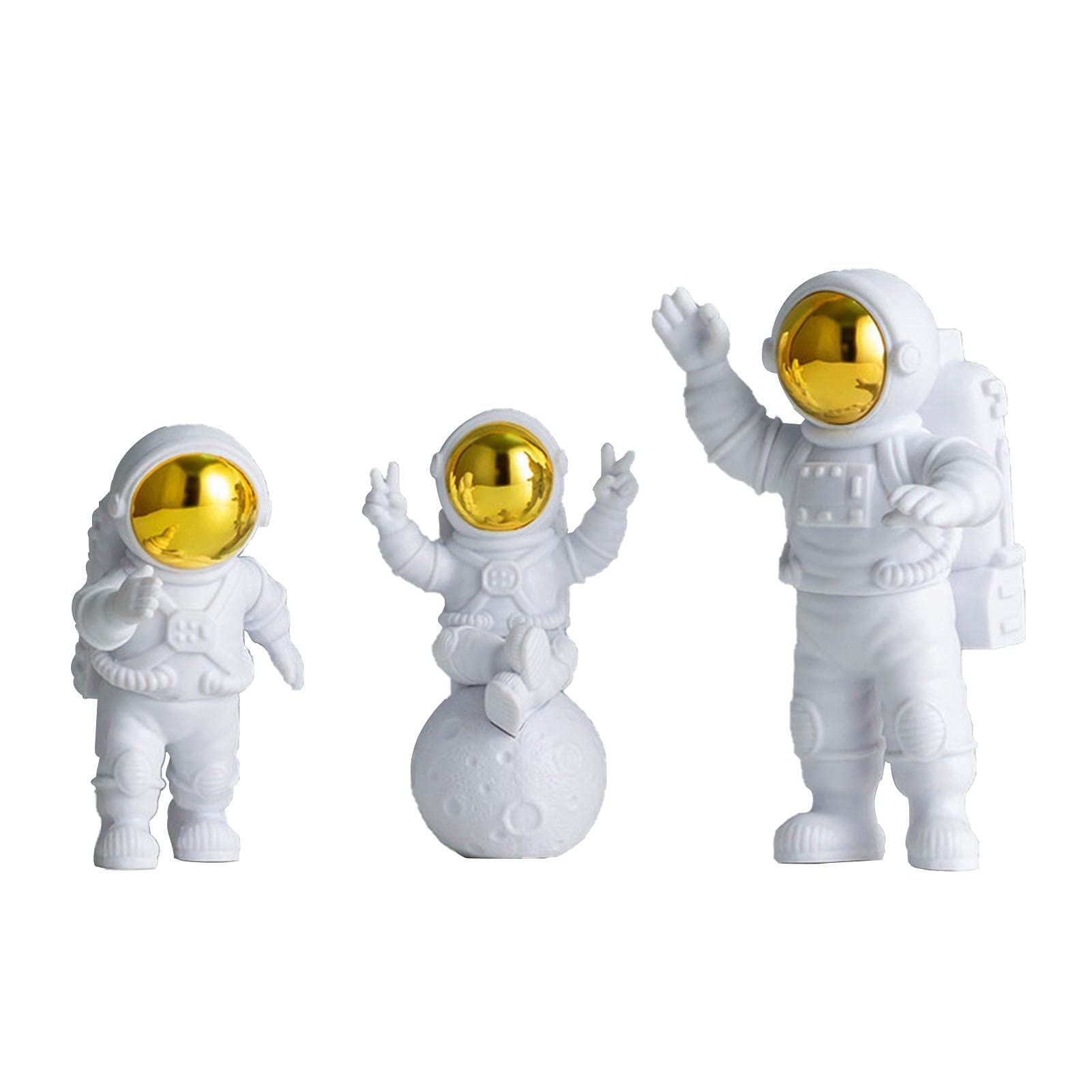 3pcs Astronaut Figuring Statue Golden Sculpture Spaceman