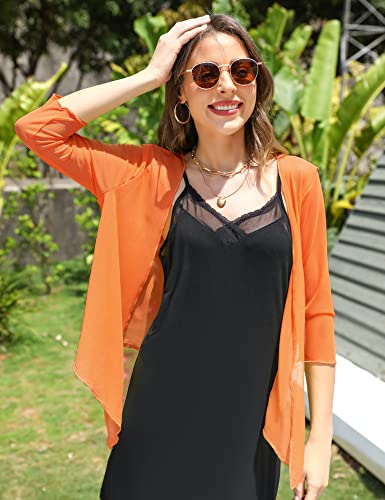 Image of Aiboria Womens 3 /4 Sleeve Shrug Sheer Mesh Bolero Tie Front Cropped Cardigan S-XXL