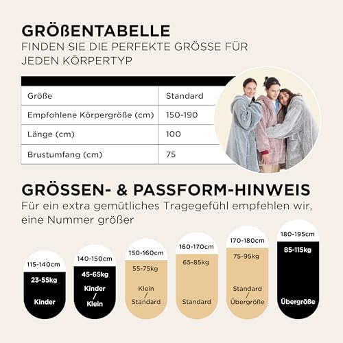 BEDSURE Hoodie Decke mit Ärmeln - Kuscheldecke mit Ärmeln übergroße Pullover Mit Reißverschluss, Sherpa Kuschelpullover Loungewear Sweatshirt Lang, Weihnachtsgeschenke für Frauen Herren Damen, Grau