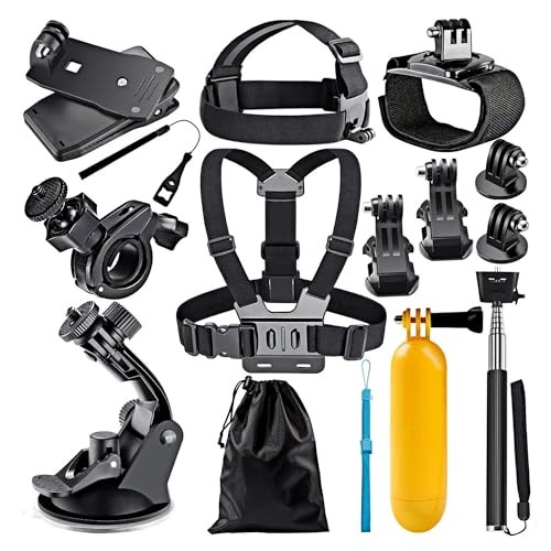 yantralay 15 in 1 Hero Accessories Kit for Cameras - Compatible with Hero 13/12/11/10/9/8/7/6/5 - Insta 360 One R/RS/Osmo Action 3 & 4 - Includes Selfie Monopod, Straps, Mounts & More