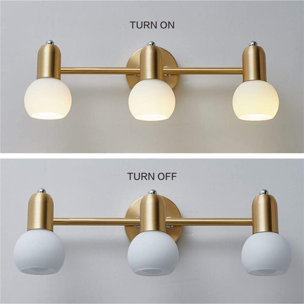 Luminaires de vanité de Salle de Bain, Appliques murales en Globe de Verre, Laiton brossé doré, 3 têtes