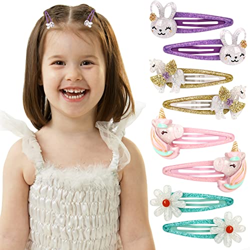 Girls Unicorn Hair Clips Toddler Girls Snap Clips with Cute Flowe...