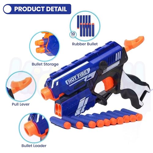 Image of Kidology Blaze Storm Hot Fire Soft Bullet Gun Toy for Kids Age 3+ Years | 10 Safe Foam Bullets, Easy, Fun Target Shooting Battle Fight Game for Boys and Girls | Ideal for Gifting