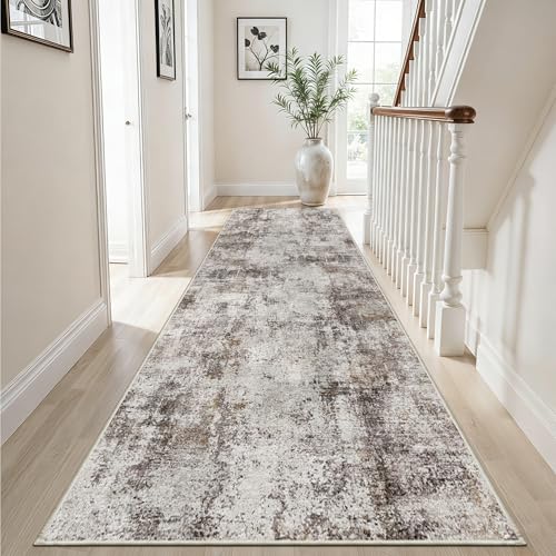 Hallway Runner Rug 2x8 Washable: Entryway Runners Rugs Non Slip Easy-to-Clean - Soft Living Room Bedroom Carpet - Thin Low Pile Printed Floor Mat for Dining Room Beige Brown