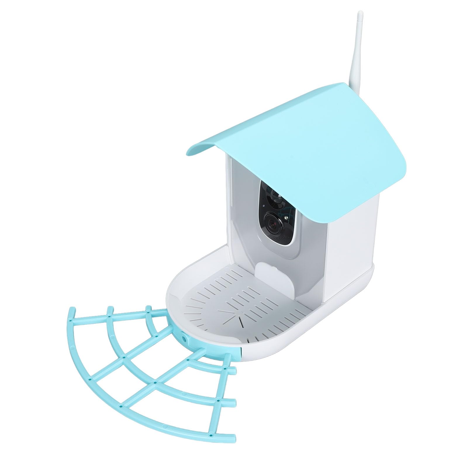 Comedero de pájaros con cámara 1080P inteligente y panel solar azul