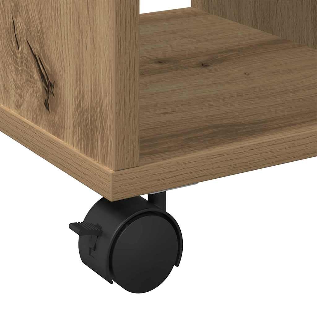 Mesa auxiliar de madera de roble Artisan, 50 x 30 x 55 cm, con estante y ruedas, ideal como mesa de centro, mesita de noche, mesa de sofá, mesa de almacenamiento, para salón, dormitorio