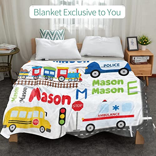 Image of Personalized Blanket with Name Traffic Car Transport Custom Name Blanket