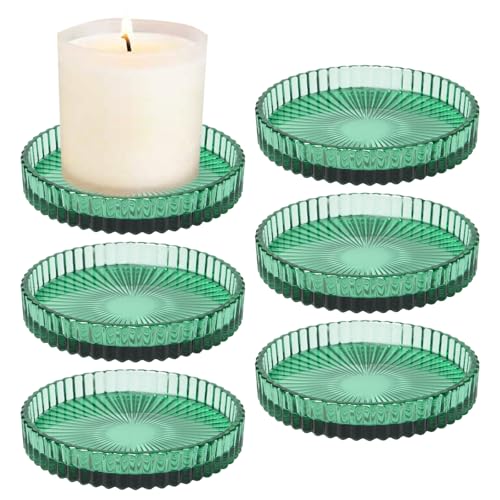 Sxutop 6 Piezas Portavelas de Cristal Verde Portavelas Decorativas Redondo Candelabros para Pilar Porta de Velas Transparente 9cm Plato de Vela para Bodas Navidad Salón Velas de Bautizo